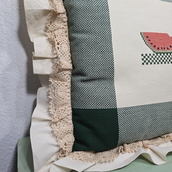 Watermelon Stitched Needlepoint Decirative Throw Pillow Vintage - Picture 3 of 5